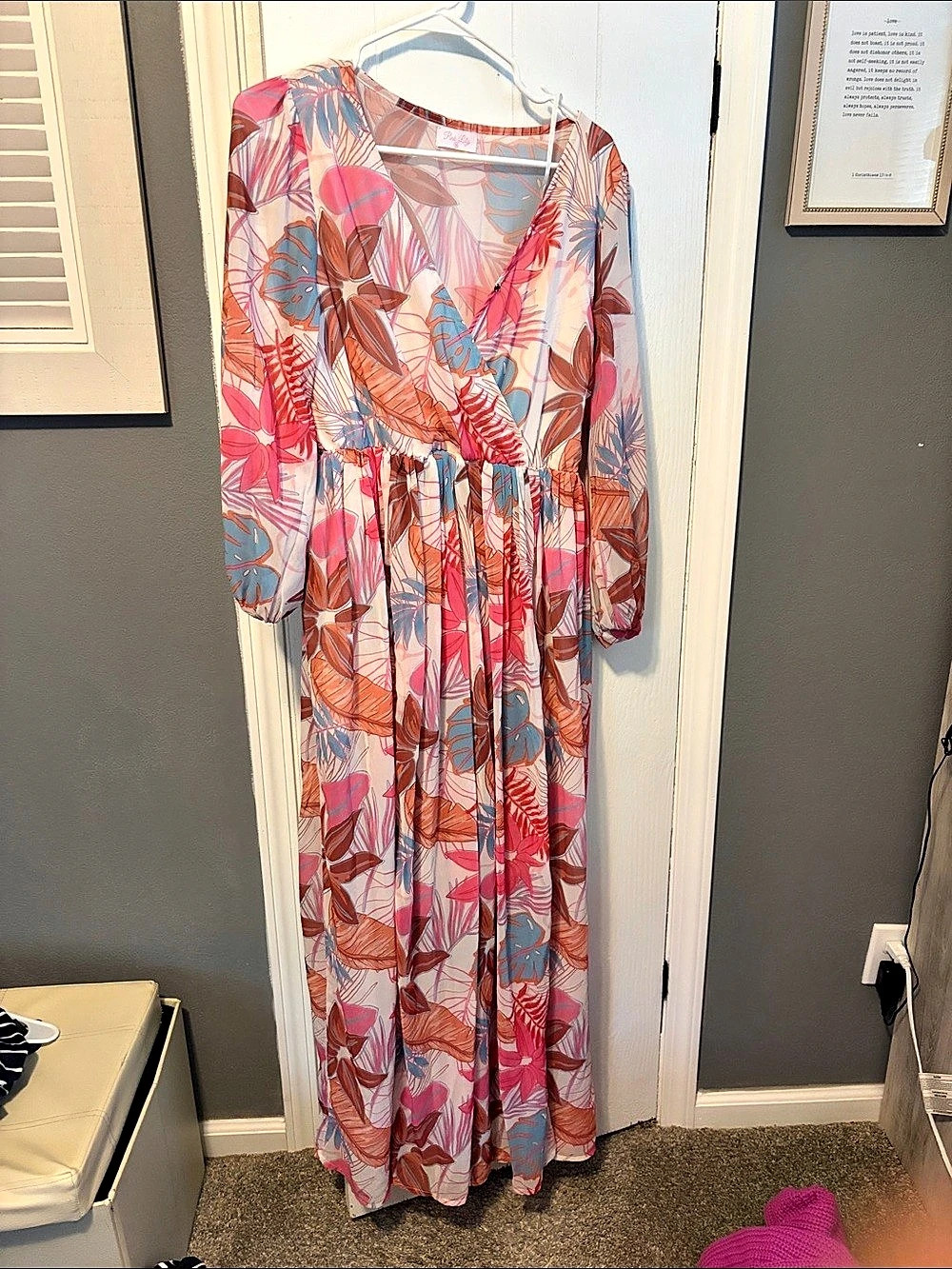 Pink Lily Floral Maxi Dress in Pink & Blue